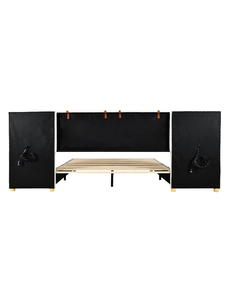 Streamdale Queen Bed with Outlets, Pillows, Shelves, Velvet