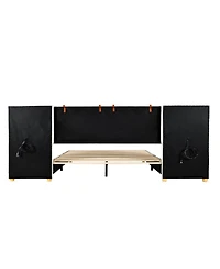Streamdale Queen Bed with Outlets, Pillows, Shelves, Velvet