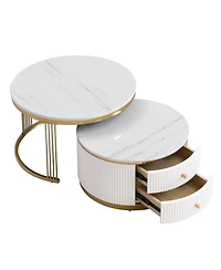 Streamdale Modern 2-Piece White Round Nesting Coffee Table with Drawers