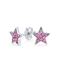 Bling Jewelry Usa American Patriotic Rock Star Sparkling Pave Crystals Pink Celestial Stars Stud Earrings Sterling Silver