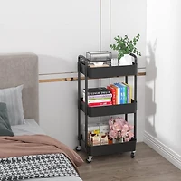 Sugift 3 Tier Rolling Cart Utility Cart with Lockable Wheels Rolling Metal Storage