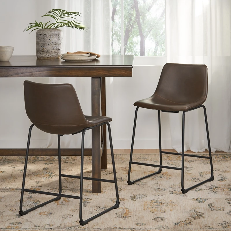 Streamdale Vintage Brown Counter Stools (Set Of 2) With Wide Seat