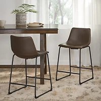 Streamdale Vintage Brown Counter Stools (Set Of 2) With Wide Seat