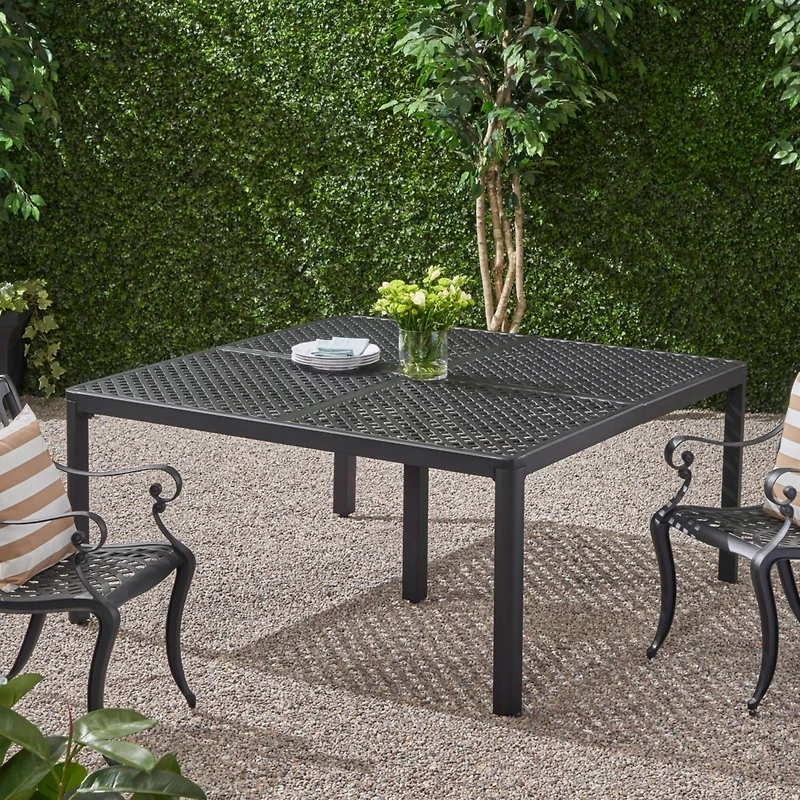 Streamdale Modern Woven Aluminum Dining Table, Antique Matte Black