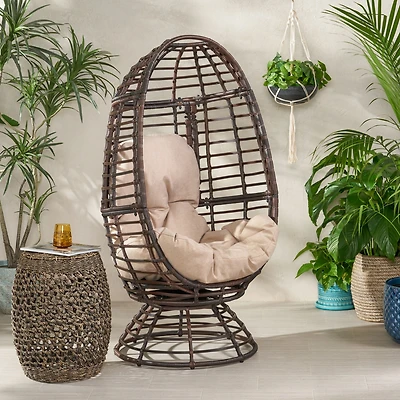 Streamdale Rafael Outdoor Wicker Swivel Egg Chair With Cushion