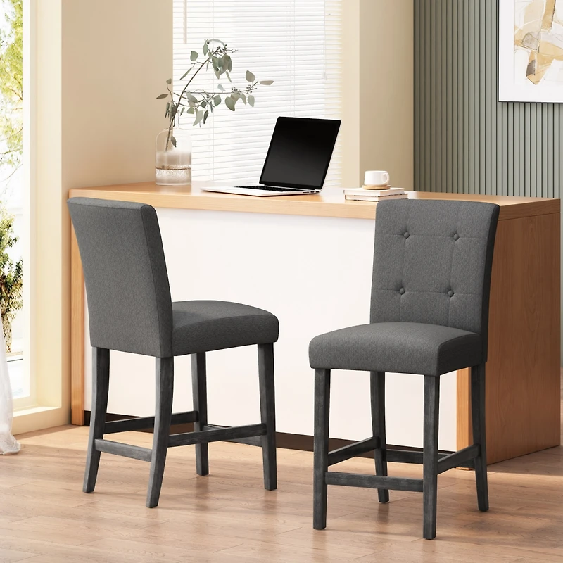 Streamdale Beige Button Tufted 26" Counter Stools (Set Of 2)