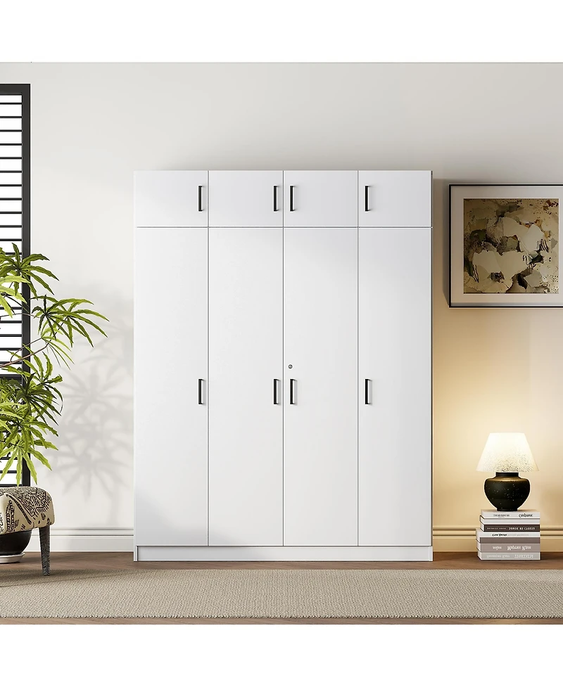 Streamdale 4-Door Gray Wardrobe with Drawer & Cabinet