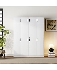 Streamdale 4-Door Gray Wardrobe with Drawer & Cabinet