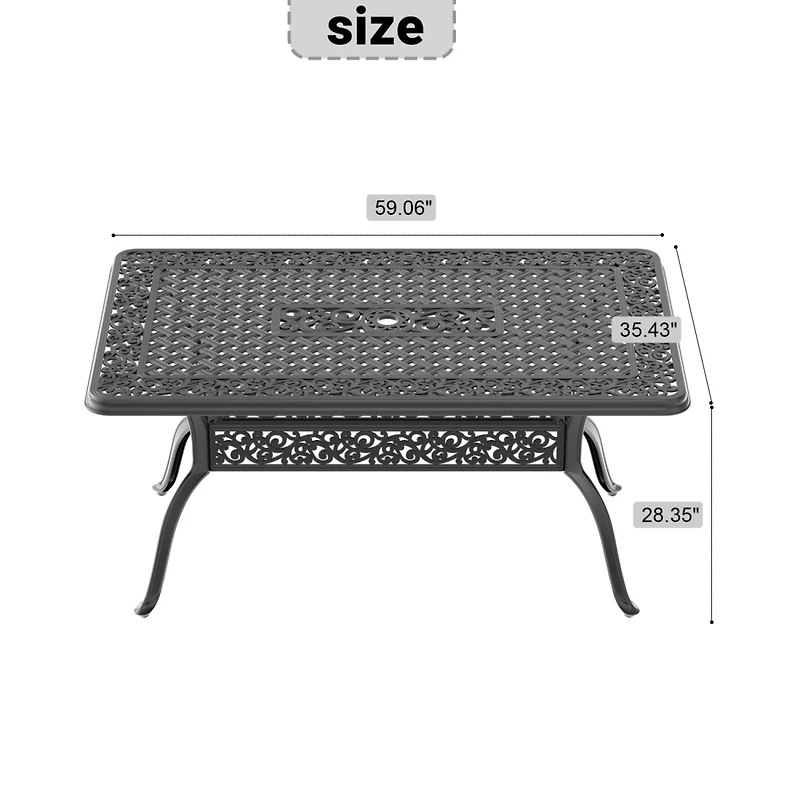 Streamdale Furniture Cast Aluminum Patio Dining Table with Umbrella Hole (59" x 35")