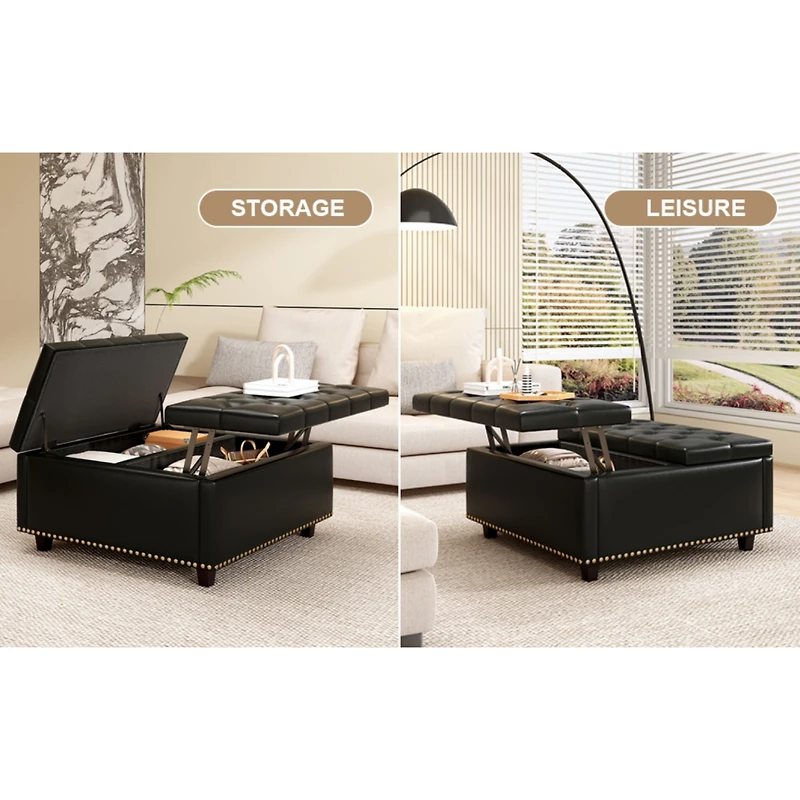 Streamdale Pu Leather Oversized Storage Ottoman with Nailhead Trim