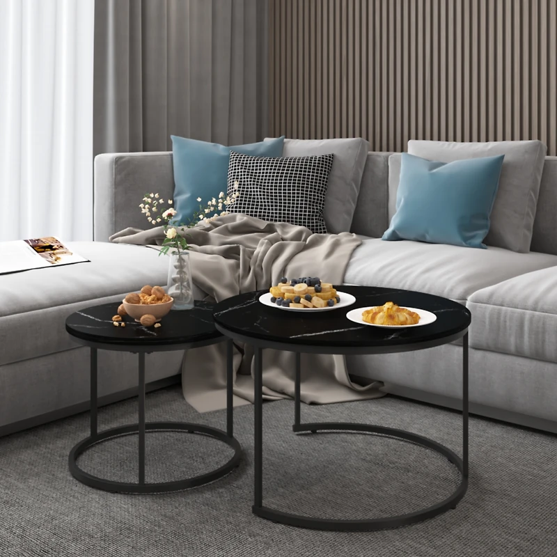 Streamdale 2-Tier Nesting Coffee Table Set with Marble Pattern Top