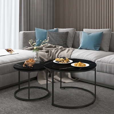 Streamdale 2-Tier Nesting Coffee Table Set with Marble Pattern Top