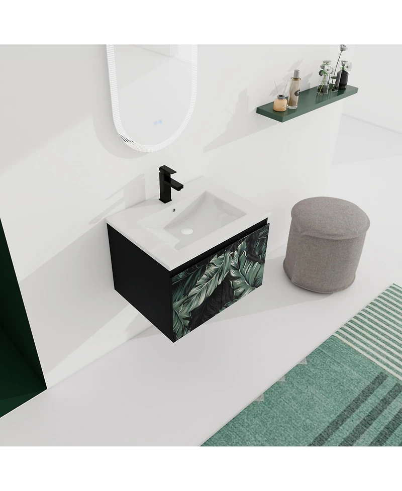 Simplie Fun Wall-Mounted Bathroom Vanity with Ceramic Sink & Soft-Close Doors