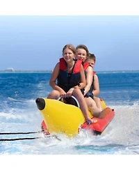 Costway 3-Person Inflatable Banana Boat with Boating and Water Sports Electric Air Pump