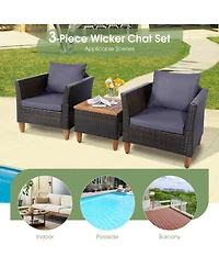 Slickblue 3 Pieces Patio Rattan Bistro Furniture Set with Wooden Table Top