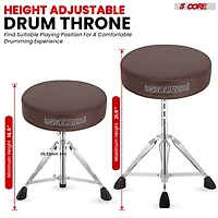 5 Core Drum Throne • Height Adjustable Guitar Stool • Thick Padded Comfortable Drummer Chair Brown Ds Ch Br