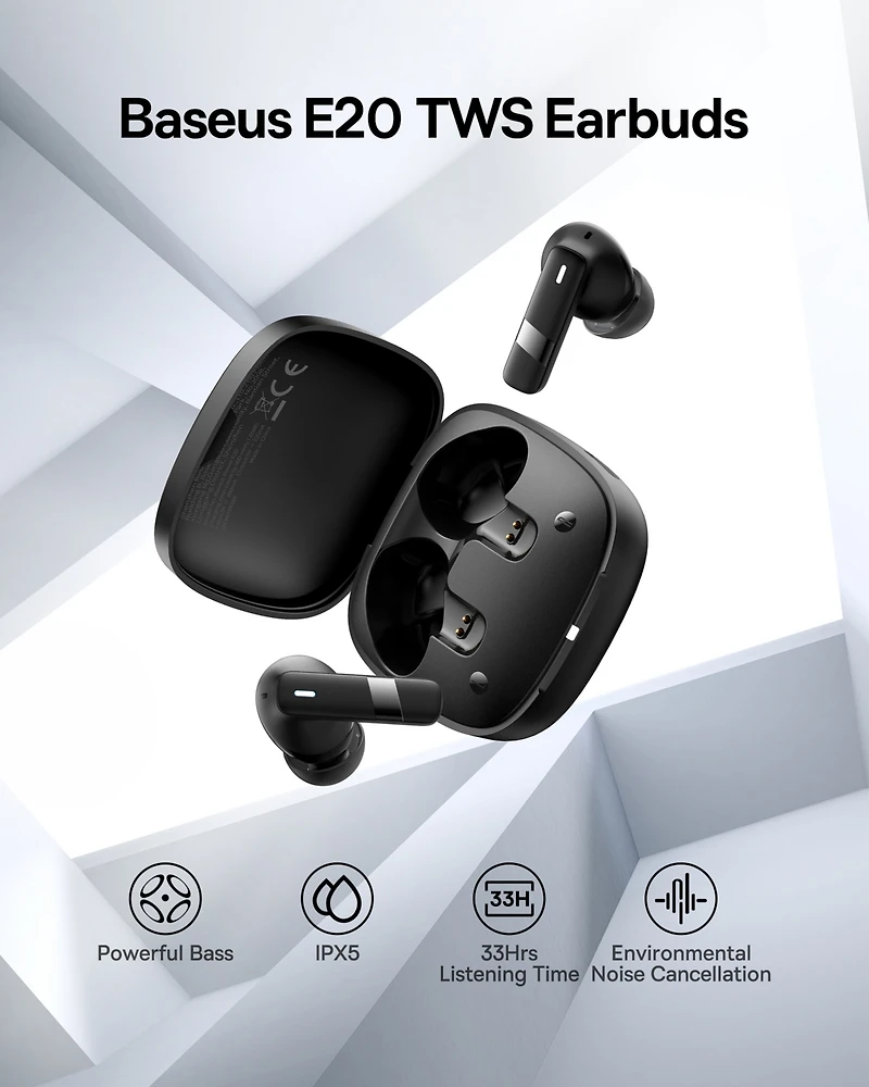 Baseus E20 Wireless Earbuds Bluetooth 5.3 Headphones in-Ear Earphones, White