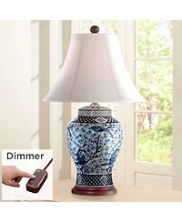 Barnes and Ivy Shonna Traditional Ginger Jar Table Lamps 27" Tall Blue Porcelain with Table Top Dimmer White Shade for Bedroom Living Room Bedsid