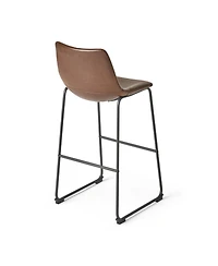 Streamdale Set Of 2 Vintage Brown 30" Faux Leather Barstools