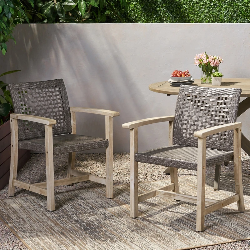Streamdale Acacia Wood And Wicker Dining Chairs (Set Of 2)