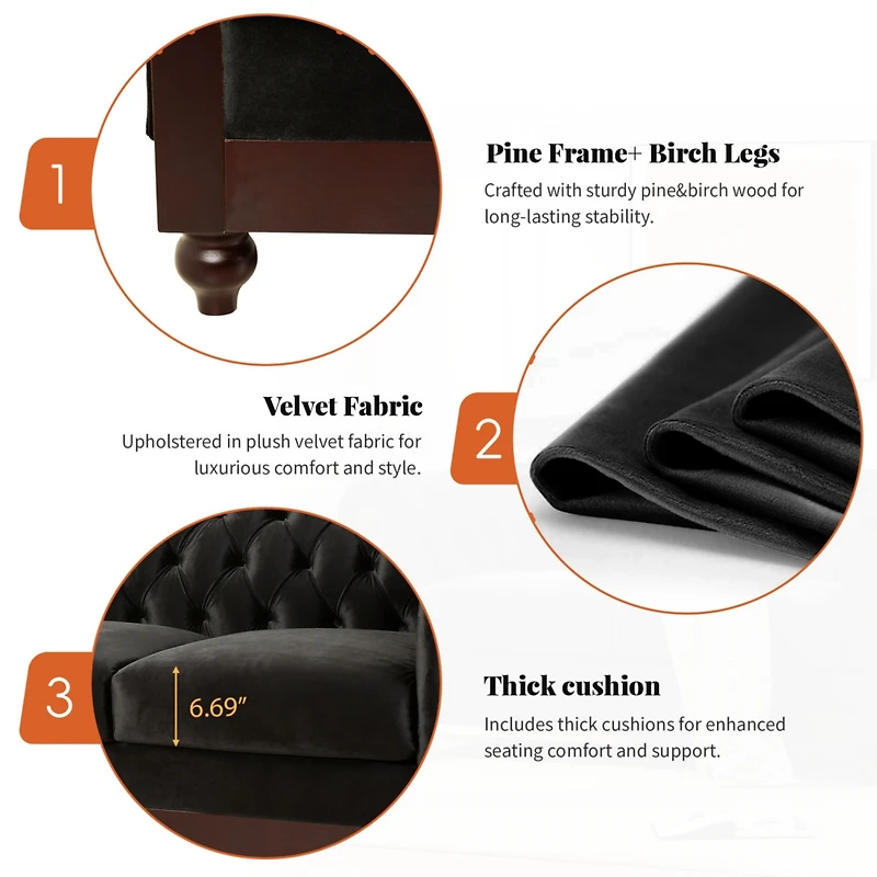 Streamdale Furniture 59" Velvet Loveseat Sturdy Pine Frame, Luxurious Comfort