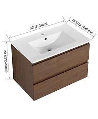30" Wood Grain Vanity with Ceramic Sink and Soft-Close Drawers
