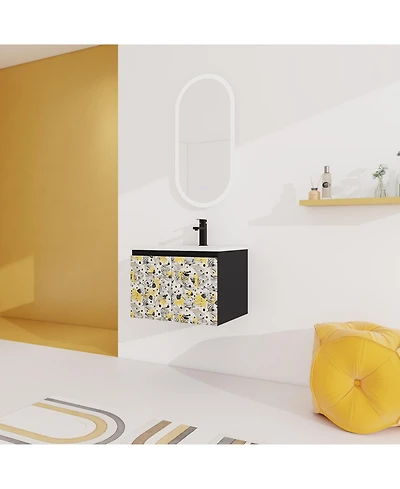 Simplie Fun Wall-Mounted Vanity with Ceramic Sink & Soft-Close Doors