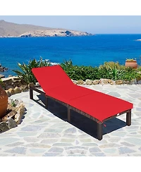 Gymax 2PCS Adjustable Patio Rattan Chaise Lounge Chair Recliner Outdoor w/ Red Cushion