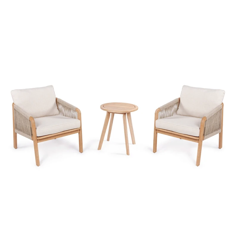 Jonathan Y Aveiro 3-Piece Modern Bohemian Roped Corner Acacia Wood Conversation Outdoor Patio Set with Cushions