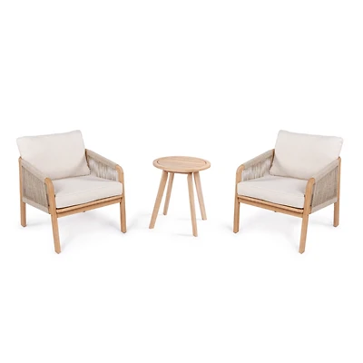 Jonathan Y Aveiro 3-Piece Modern Bohemian Roped Corner Acacia Wood Conversation Outdoor Patio Set with Cushions