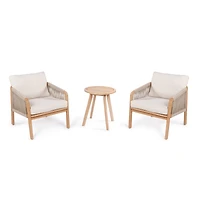 Jonathan Y Aveiro 3-Piece Modern Bohemian Roped Corner Acacia Wood Conversation Outdoor Patio Set with Cushions