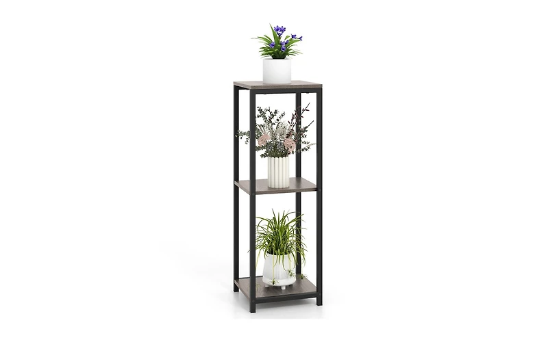 Slickblue 3-Tier Tall Metal Plant Stand Corner Plant Holder with Anti-tipping Device-Black & Grey