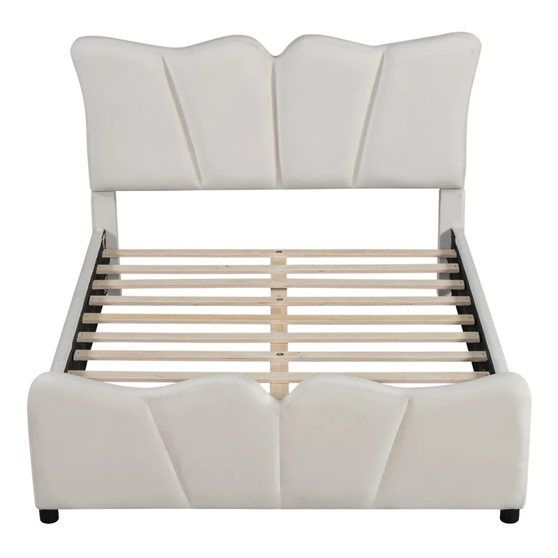 Streamdale Beige Velvet Upholstered Platform Bed