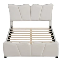 Streamdale Beige Velvet Upholstered Platform Bed