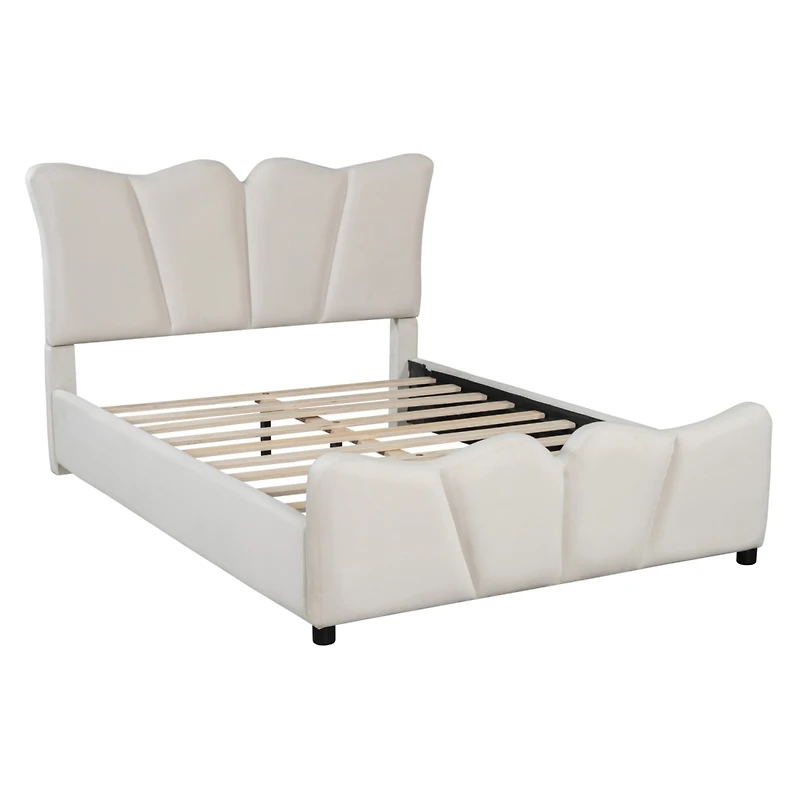 Streamdale Beige Velvet Upholstered Platform Bed