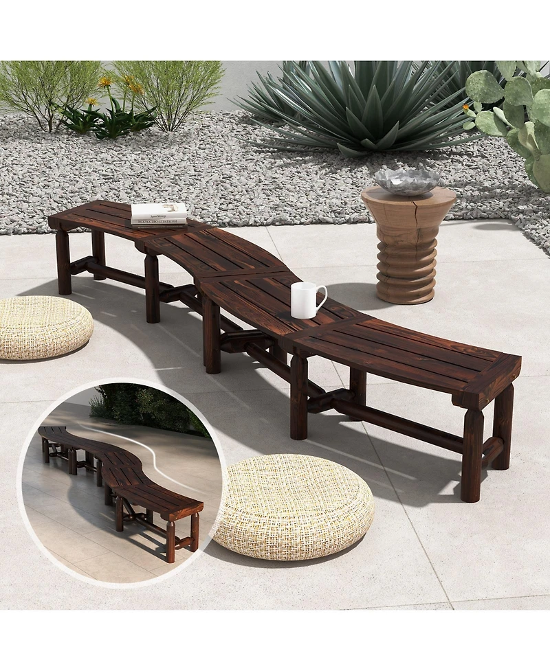 Slickblue Patio Curved Bench for Round Table Spacious and Slatted Seat