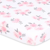 The Peanutshell Pack n Play, Mini Crib, Portable Crib or Fitted Playard Sheets for Baby Girl, Pink Roses and Ditsy Floral, 3 Pack Set