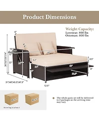 Slickblue Patio Rattan Daybed with 4-Level Adjustable Backrest and Retractable Side Tray-Brown