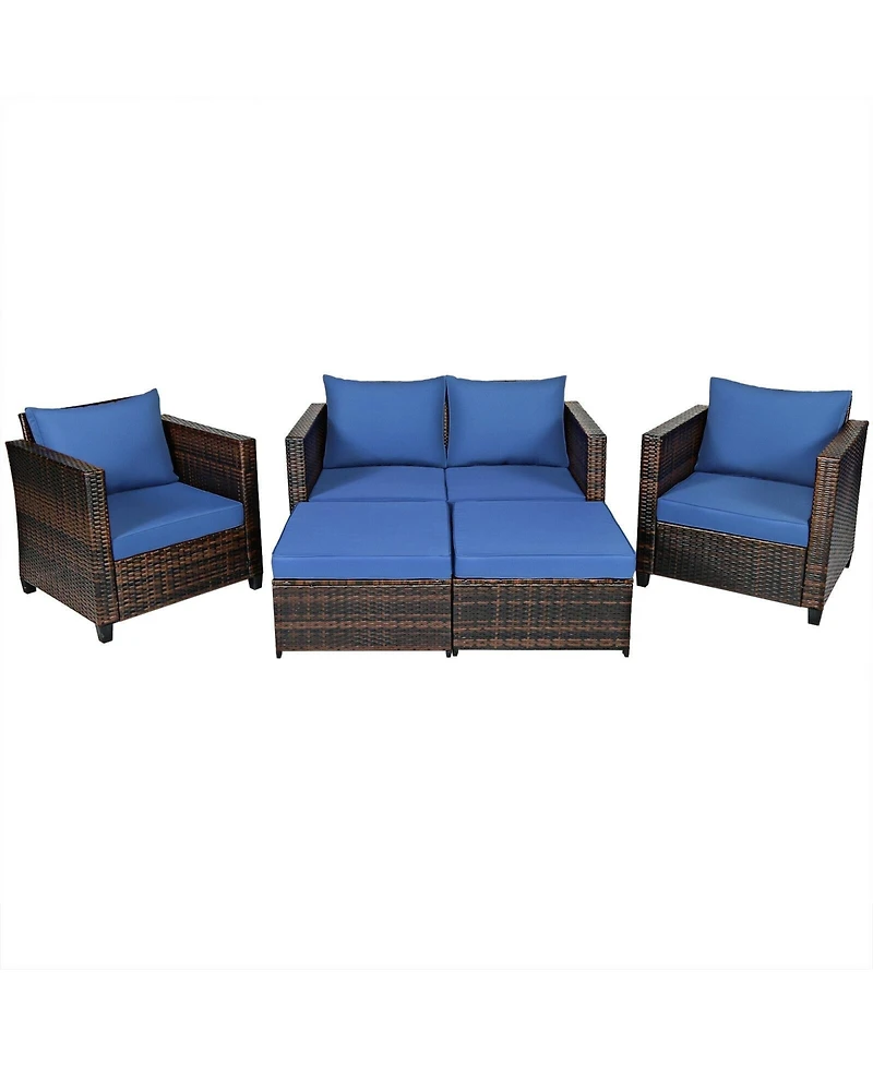 5 Pieces Patio Rattan Furniture Set Conversation Sets with Removable Cushions