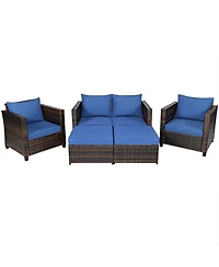 5 Pieces Patio Rattan Furniture Set Conversation Sets with Removable Cushions