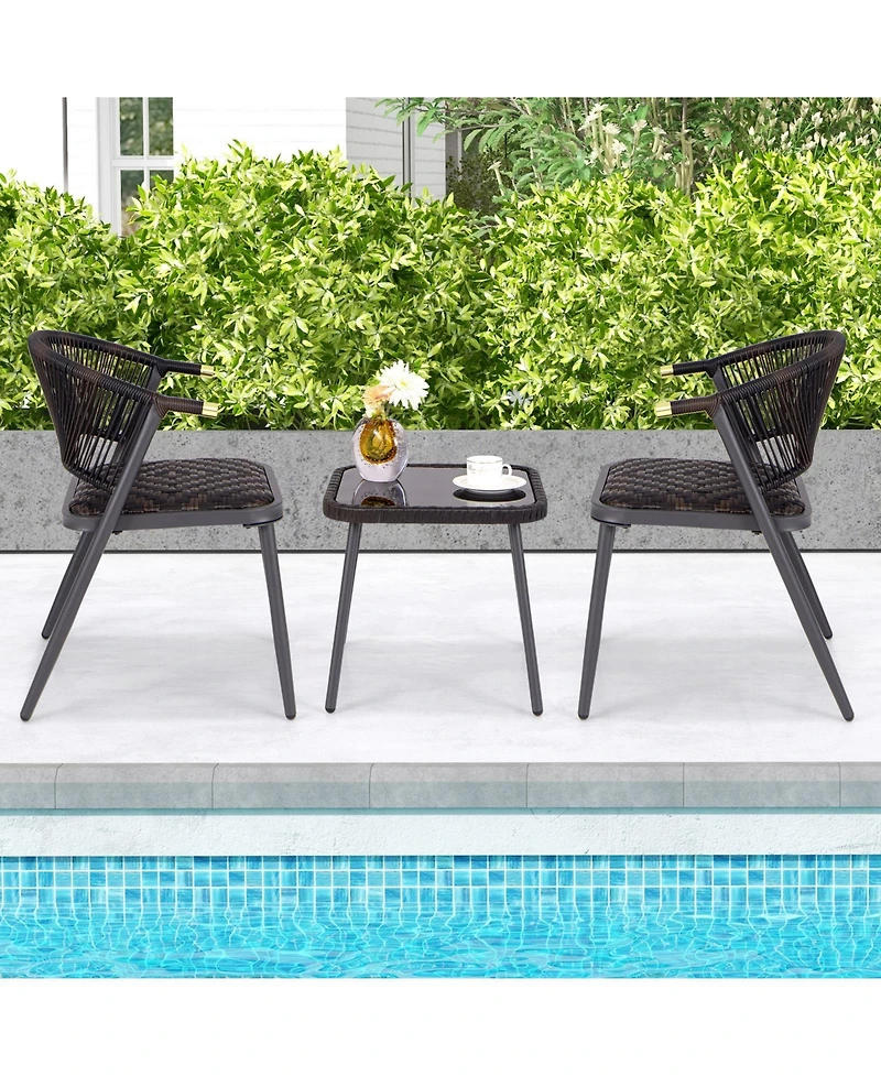 Slickblue 3 Pieces Patio Rattan Furniture Set for Backyard Poolside