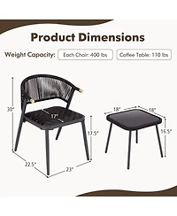 Slickblue 3 Pieces Patio Rattan Furniture Set for Backyard Poolside