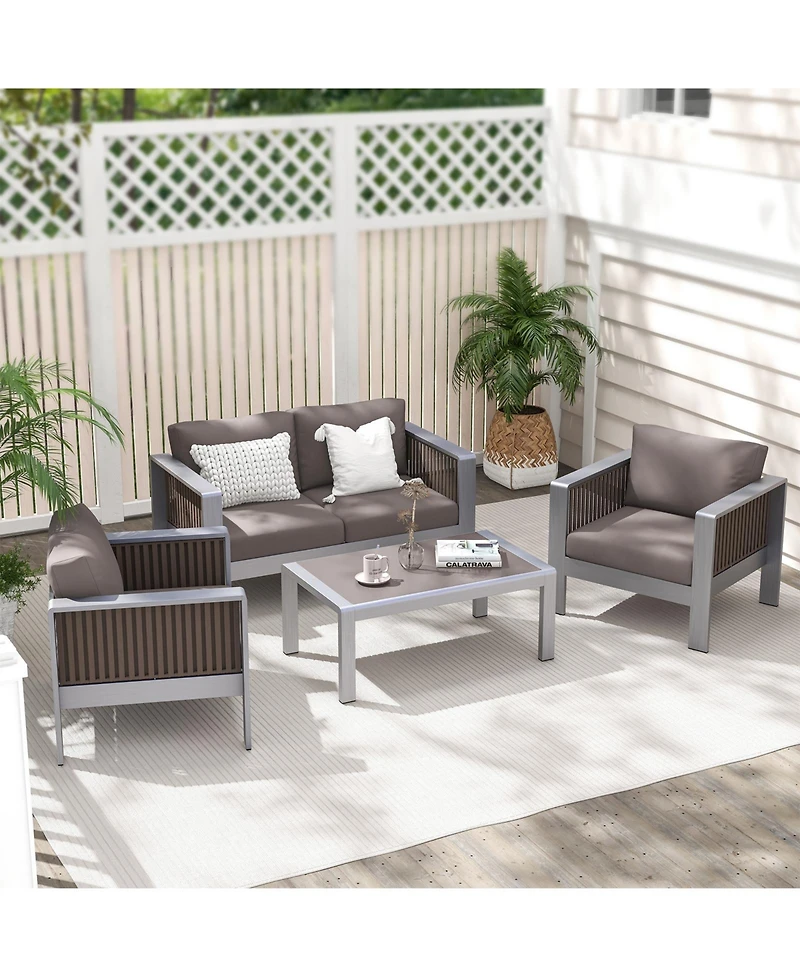 Slickblue Patio Aluminum Loveseat Sofa Outdoor Furniture Set with Thick Back and Seat Cushions-Grey