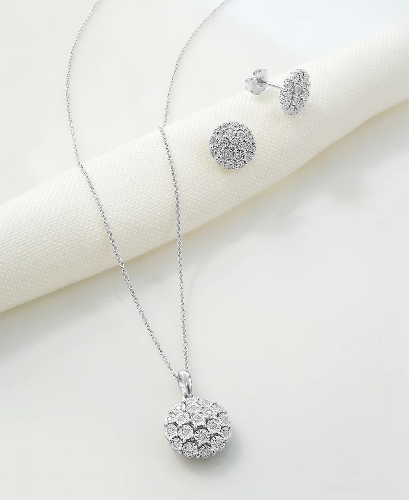 Diamond Cluster 18" Pendant Necklace (1/10 ct. t.w.) in Sterling Silver, Created for Macy's (A $170 Value)