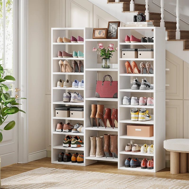 Tribesigns 14-Tier Shoe Rack, Freestanding Shoe Shelf, White Wooden Shoe Storage Cabinet with 22 Open Cubbies, 46 Pairs Wide Entryway Shoe Organizer