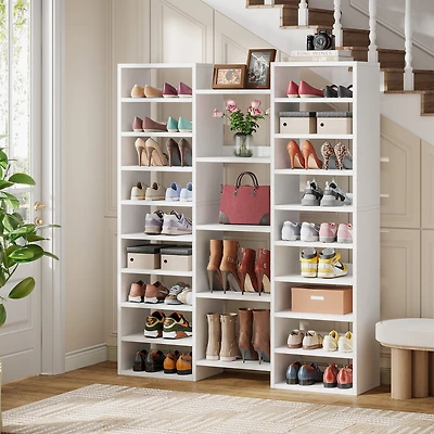 Tribesigns 14-Tier Shoe Rack, Freestanding Tall Shoe Shelf, White Wooden Shoe Storage Cabinet with 22 Open Cubbies, 46 Pairs Wide Entryway Shoe Organi