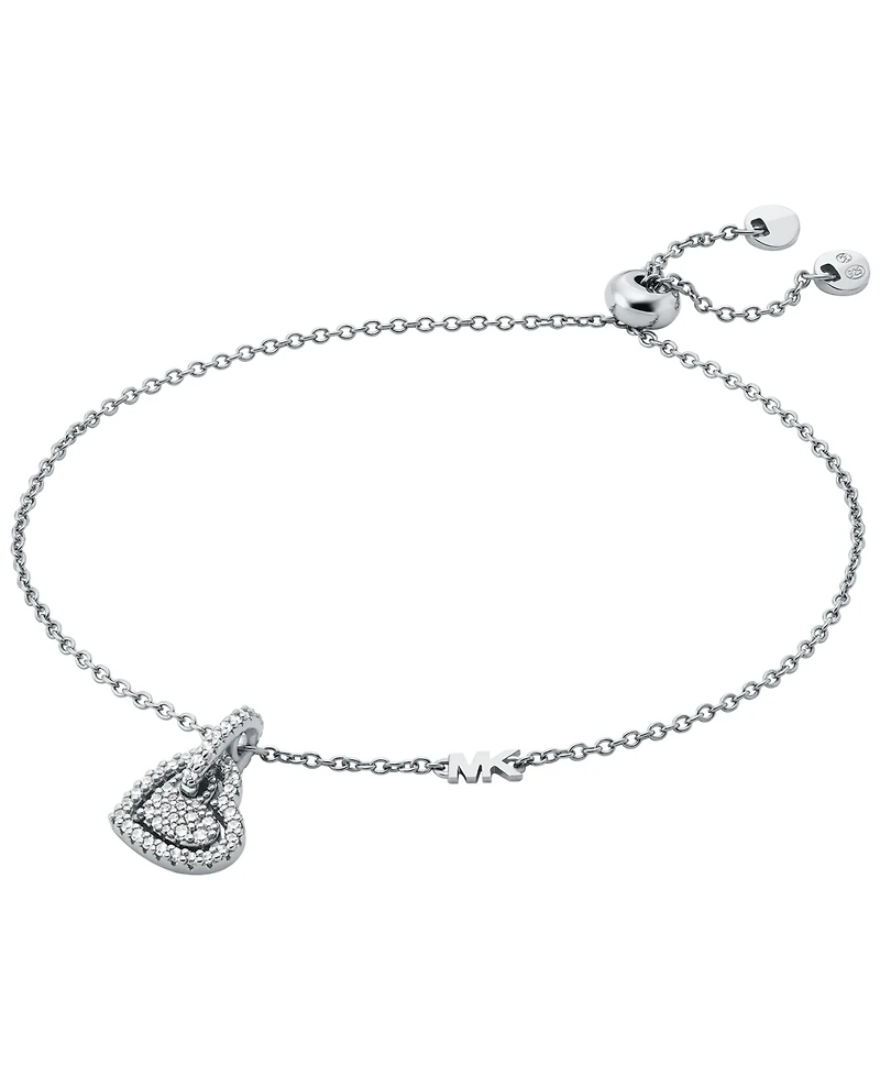 Michael Kors Sterling Silver Pave Heart Charm Bracelet