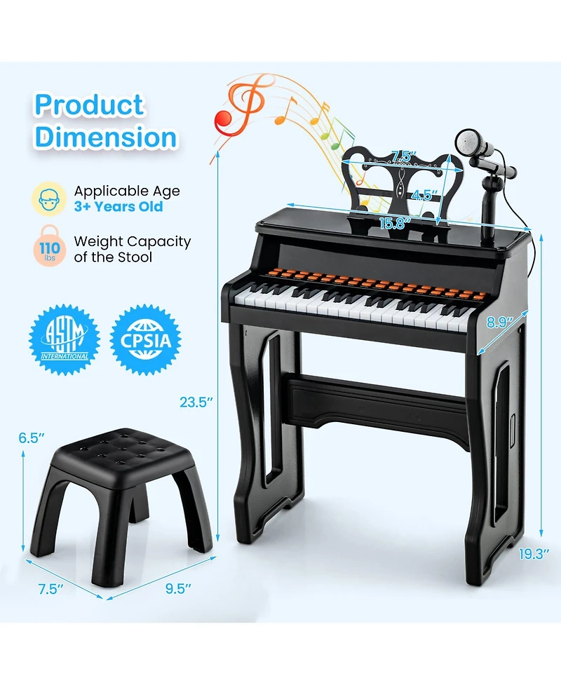 Slickblue 37 Keys Music Piano with Microphone Kids Keyboard Detachable Stand