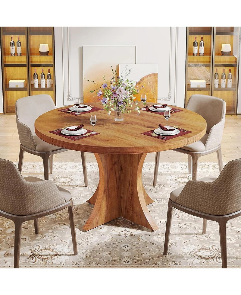 Tribesigns Round Dining Table for 4-6, 47.24-Inch Farmhouse Kitchen Table, Wood Dining Table with Pedestal Base, Small Dinner Table