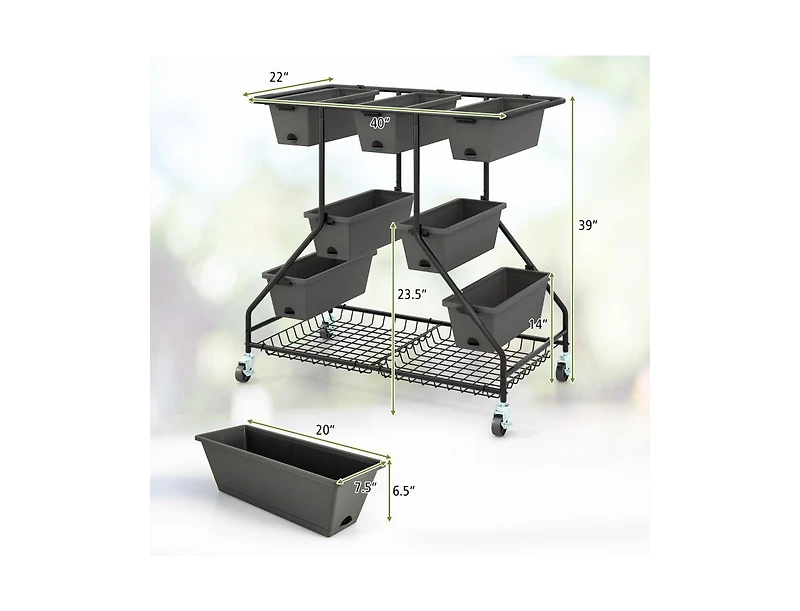 Slickblue Vertical Raised Garden Bed with 7 Planter Boxes and Storage Baskets-Black